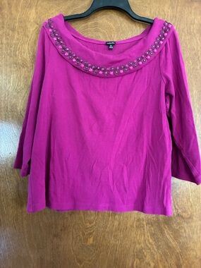 Rafaella Fuchsia Beaded Boatneck 3/4 Sleeve Top